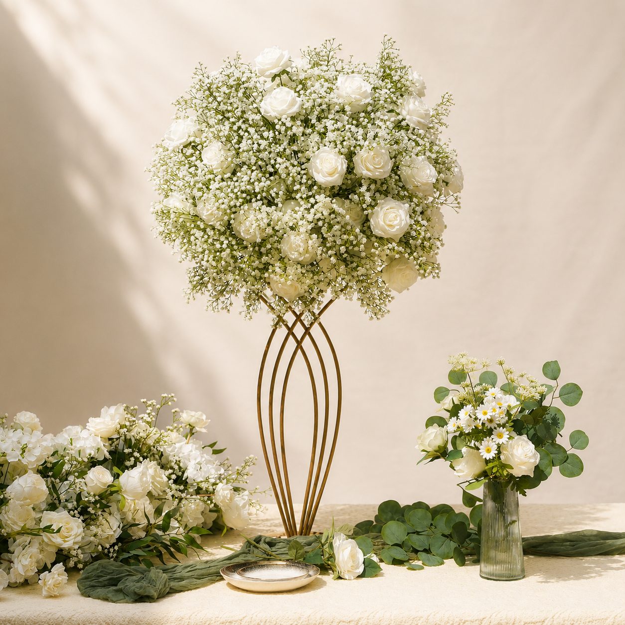 Luxury white floral arrangement for weddings and delivery in Rabat Morocco